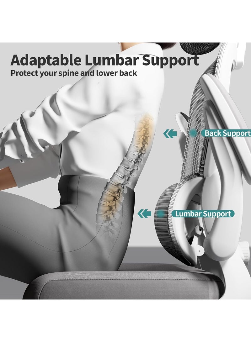 دراجو كرسي مكتب مريح فاخر للعمل من المنزل، كرسي كمبيوتر عالي الظهر بمقعد قابل للتعديل، ودعم أسفل الظهر ومسند رأس، ومسند ذراعين قابلين للطي وإمكانية الاستلقاء | كرسي شبكي للمكتب/المنزل، رمادي - Image 3