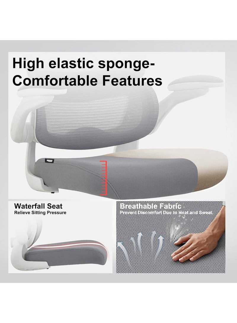 دراجو كرسي مكتب مريح فاخر للعمل من المنزل، كرسي كمبيوتر عالي الظهر بمقعد قابل للتعديل، ودعم أسفل الظهر ومسند رأس، ومسند ذراعين قابلين للطي وإمكانية الاستلقاء | كرسي شبكي للمكتب/المنزل، رمادي - Image 4