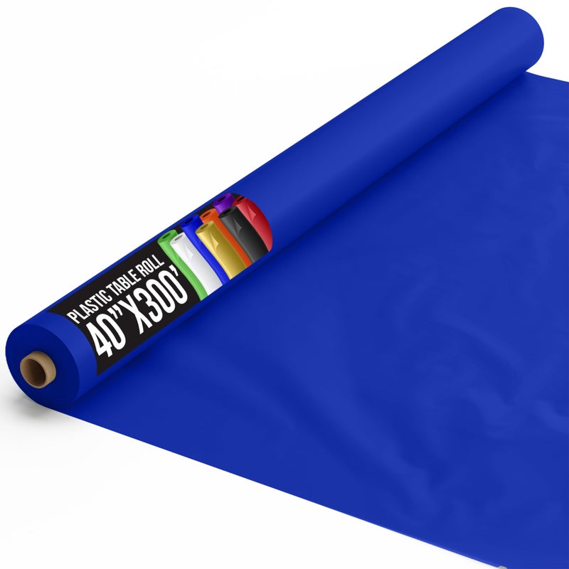 Exquisite Party Solids Dark Blue Plastic Table Cover Roll 40 X 300 Table Cloth Plastic Cover Roll  Premium Quality Thick 05 MIL Banquet Rolls  Disposable Tablecloth Rolls