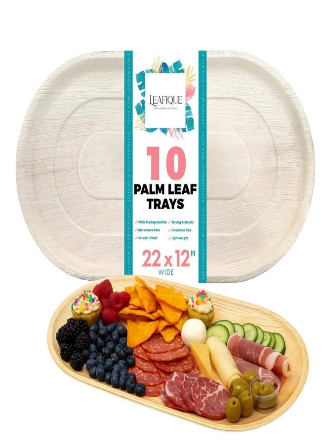 LEAFIQUE 22 x 12 Inch Oval Trays (Pack of 10) - Eco Friendly Bamboo Charcuterie Boards, Better Than Disposable Paper and Plastic Plates | Compostable and Biodegradable Party Platters - Image 1