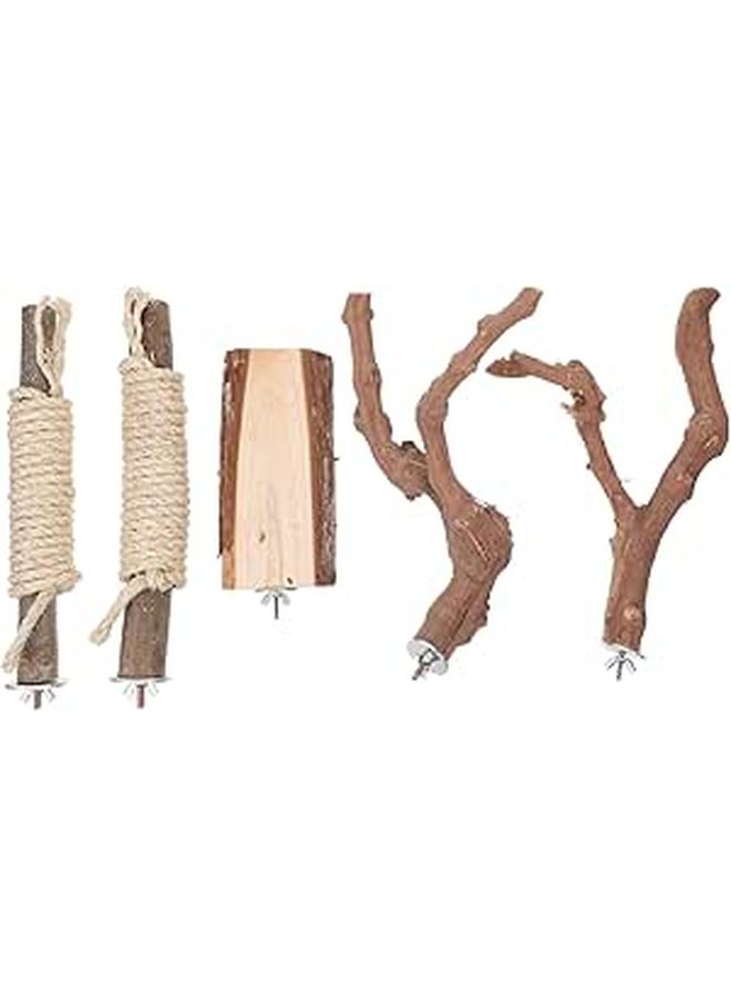 Natural Wood Bird Perch Stand Set with Multiple Claw Grinding Forks Assorted Colors - Image 1