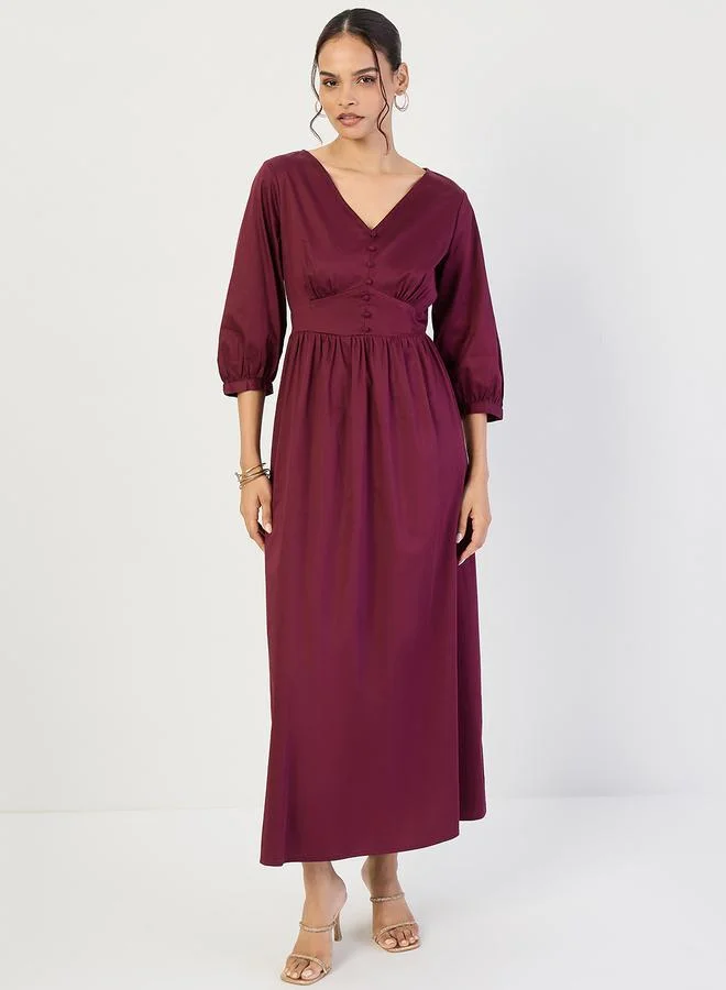 Femmella  Wine Cotton Corset Detailing Maxi Dress for Women | Best Price UAE
