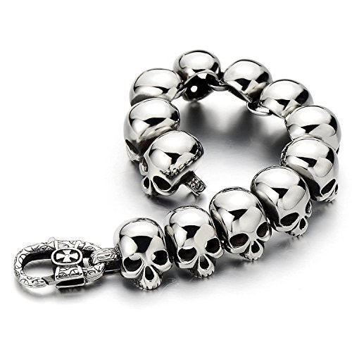 COOLSTEELANDBEYOND Mens Stainless Steel Large Skull Link Bracelet Biker Gothic Style Silver Color High Polished - Image 3