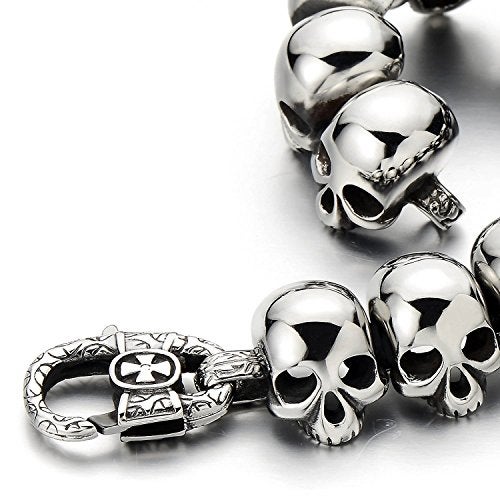 COOLSTEELANDBEYOND Mens Stainless Steel Large Skull Link Bracelet Biker Gothic Style Silver Color High Polished - Image 4
