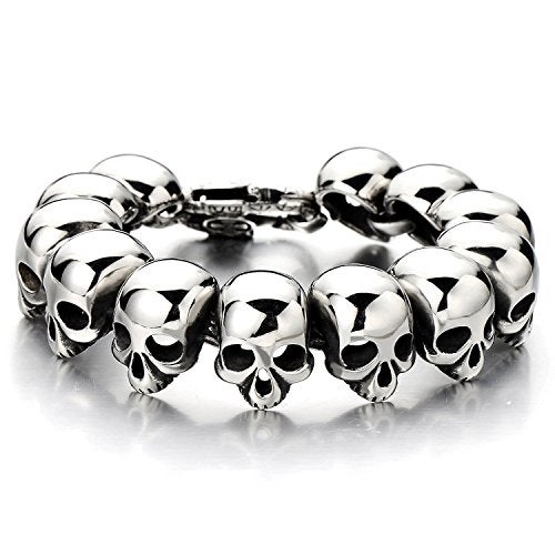 COOLSTEELANDBEYOND Mens Stainless Steel Large Skull Link Bracelet Biker Gothic Style Silver Color High Polished - Image 1