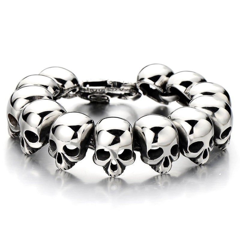 COOLSTEELANDBEYOND Mens Stainless Steel Large Skull Link Bracelet Biker Gothic Style Silver Color High Polished - Image 5