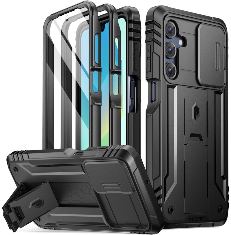 Poetic Revolution Case for Samsung Galaxy A17 / A16 5G, [Slide Camera Cover], [20FT Mil-Grade Drop Tested], Full-Body Rugged Shockproof Cover with Kickstand and Built-in-Screen Protector, Black - Image 1