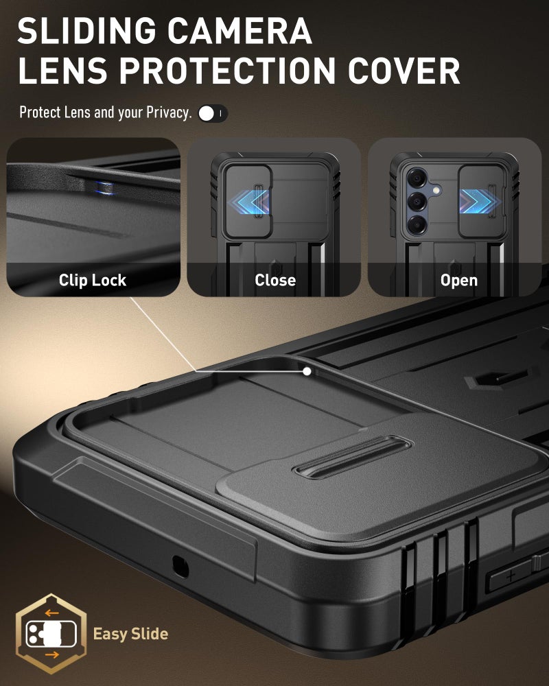 Poetic Revolution Case for Samsung Galaxy A17 / A16 5G, [Slide Camera Cover], [20FT Mil-Grade Drop Tested], Full-Body Rugged Shockproof Cover with Kickstand and Built-in-Screen Protector, Black - Image 5