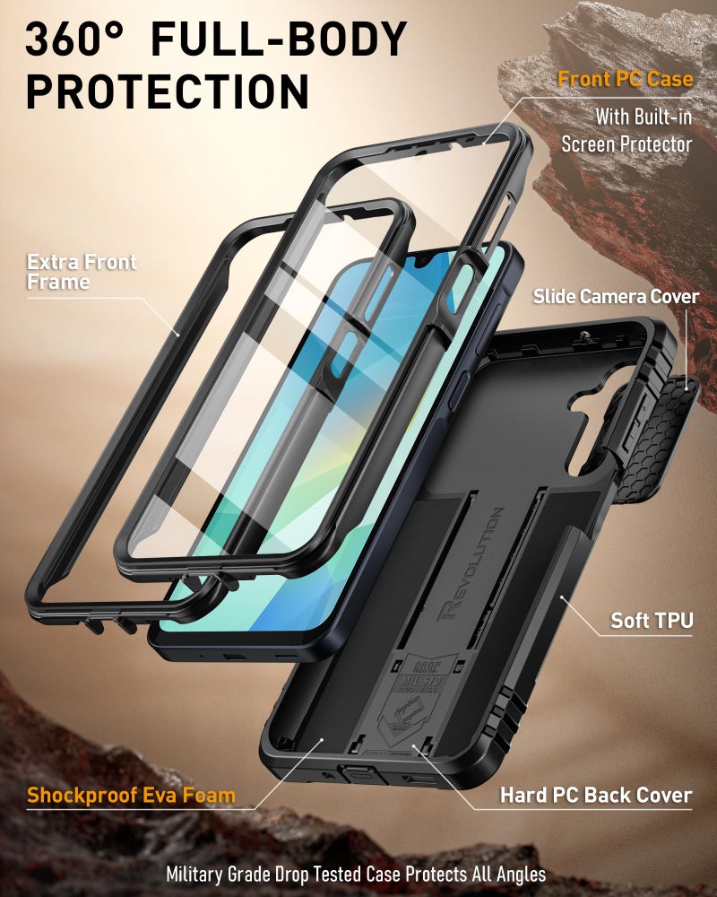 Poetic Revolution Case for Samsung Galaxy A17 / A16 5G, [Slide Camera Cover], [20FT Mil-Grade Drop Tested], Full-Body Rugged Shockproof Cover with Kickstand and Built-in-Screen Protector, Black - Image 3