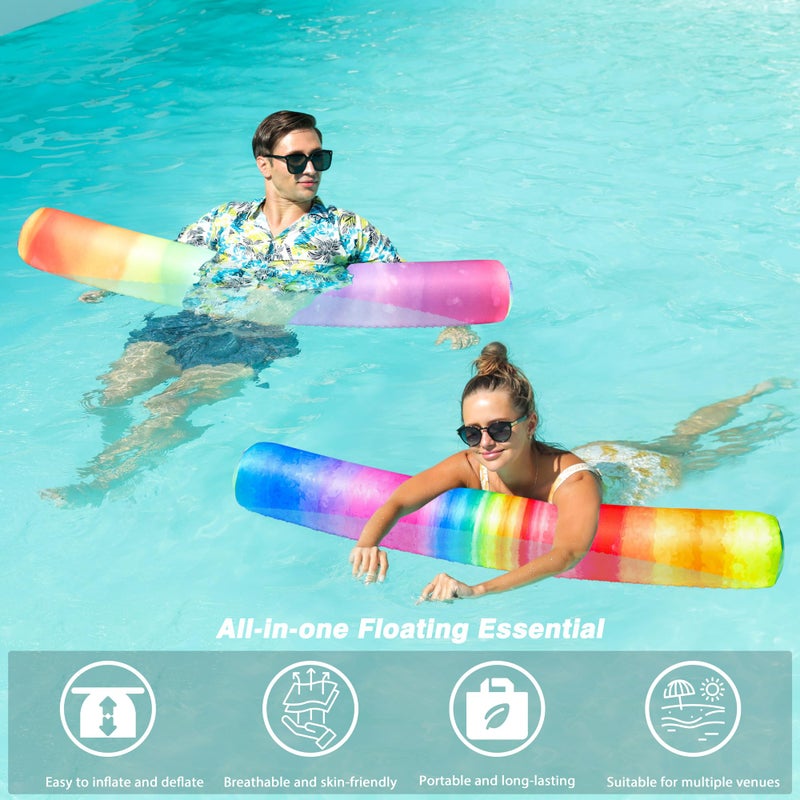FindUWill Inflatable Swim Pool Noodles  2 Pack Soft Fabric Covered Large Swim Noodles for Floating  Pool Floats Adult for Pool  Lake  Beach (Rainbow & Colorful) - Image 3