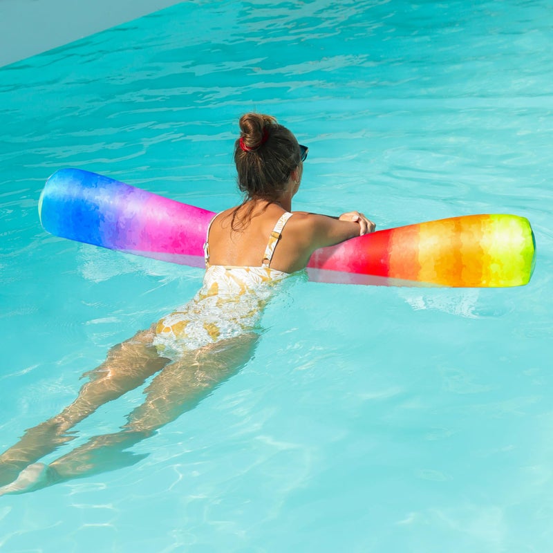 FindUWill Inflatable Swim Pool Noodles  2 Pack Soft Fabric Covered Large Swim Noodles for Floating  Pool Floats Adult for Pool  Lake  Beach (Rainbow & Colorful) - Image 4