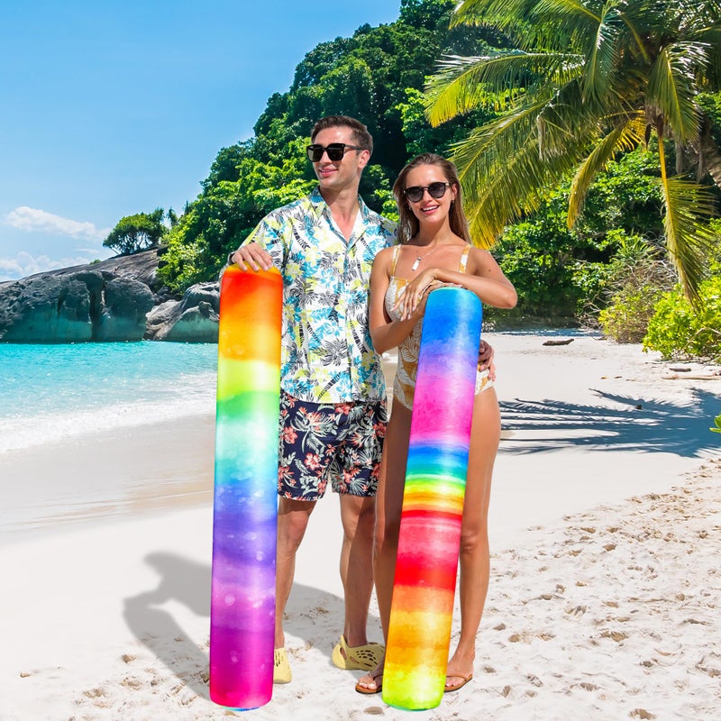FindUWill Inflatable Swim Pool Noodles  2 Pack Soft Fabric Covered Large Swim Noodles for Floating  Pool Floats Adult for Pool  Lake  Beach (Rainbow & Colorful) - Image 5