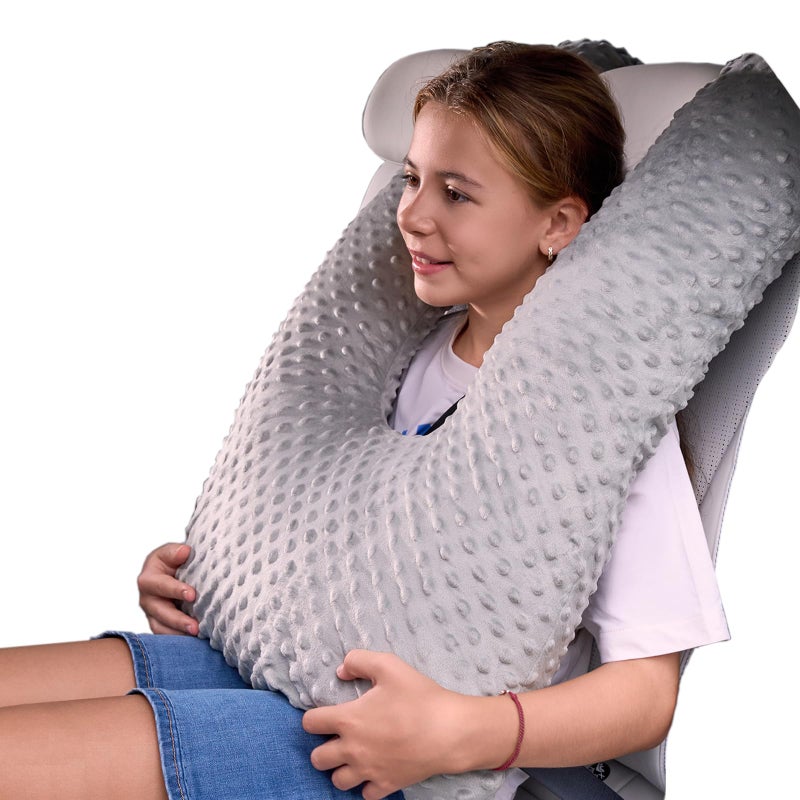 RUSHANPEACE Travel Pillow for Kids Adult, Pillow for Car Sleeping Ultra Large U-Shaped with Removable Soft Cover Support Fix Neck and Body Sitting/Sleeping on The Trip (Grey) - Image 1