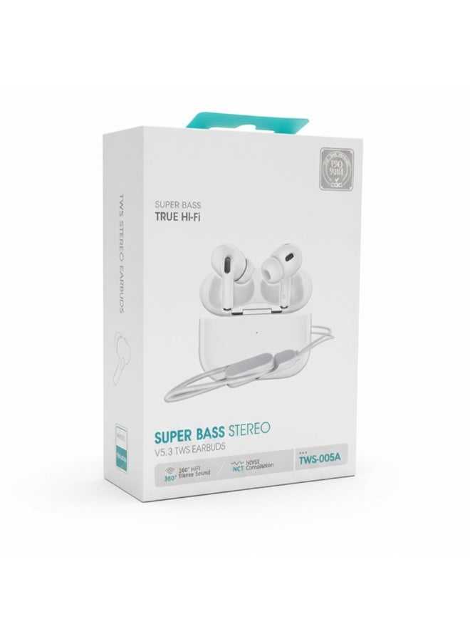 سماعات أذن لاسلكية متقدمة TWS-005A مع بلوتوث 5.3، وتقنية لاسلكية حقيقية، وإلغاء الضوضاء النشطة ENC، وصوت ستيريو فائق الجودة بزاوية 360 درجة، وصوت عالي الدقة في المكالمات، و5-8 ساعات من وقت التشغيل. - Image 3