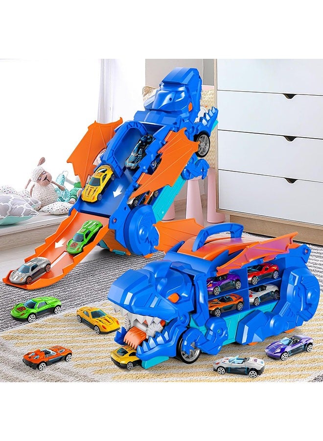 DURKU Transforming Dino Transporter Truck with 12 Die-Cast Cars - Fun Toddler Toy Set for Boys and Girls, Ages 3 and Up - Image 4