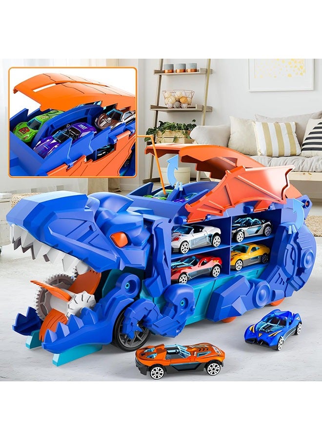DURKU Transforming Dino Transporter Truck with 12 Die-Cast Cars - Fun Toddler Toy Set for Boys and Girls, Ages 3 and Up - Image 3