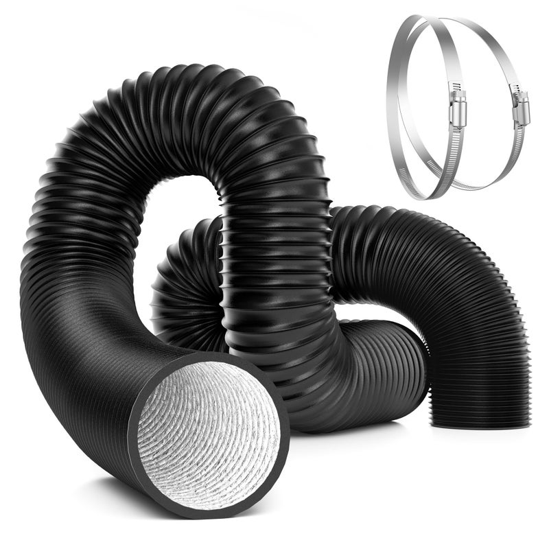 VIVOSUN Dryer Vent Hose 8 inch Aluminum Foil Ducting 25FT Long HeavyDuty Dryer Hose Vent Kit for HVAC Ventilation Exhaust Duct Fan Systems Black Flexible Air Duct w 2 Clamps - Image 2