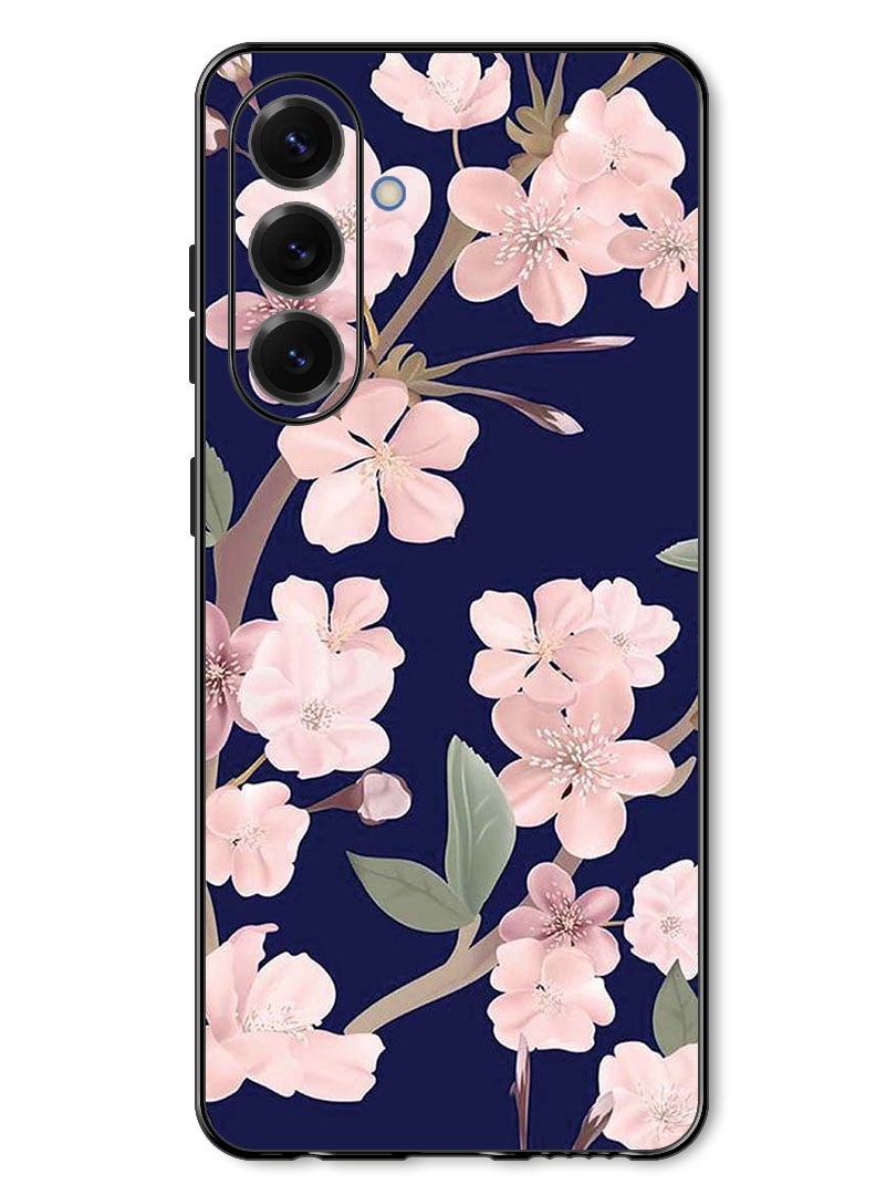 Theodor Case Compatible with Samsung Galaxy A57 Protection Shockproof Bumper Cover Pink Flowers In Blue Background - Image 1