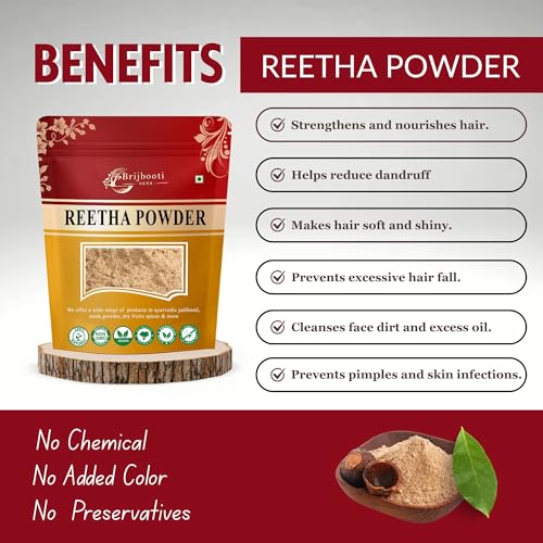 Brijbooti Organic Reetha Powder for Hair Growth -(200 Gr) | Silky & Smooth Hairs | Hair Cleansing & Conditioning | Hair Care Reetha Powder - Image 2