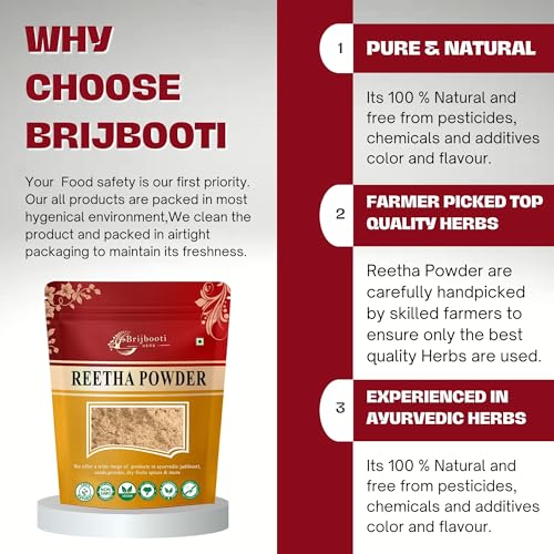 Brijbooti Organic Reetha Powder for Hair Growth -(200 Gr) | Silky & Smooth Hairs | Hair Cleansing & Conditioning | Hair Care Reetha Powder - Image 5