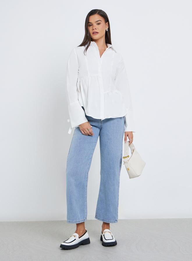 Styli Women White Asymmetric Style Peplum Shirt - Image 2