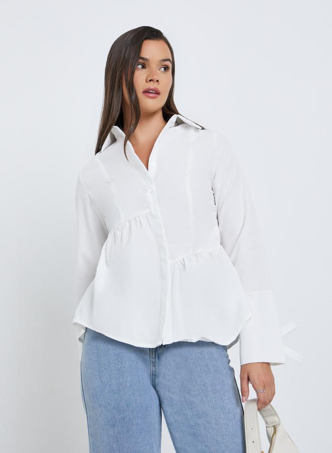 Styli Women White Asymmetric Style Peplum Shirt - Image 1