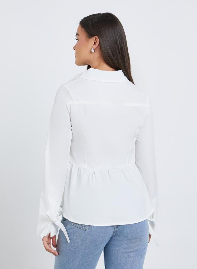 Styli Women White Asymmetric Style Peplum Shirt - Image 4