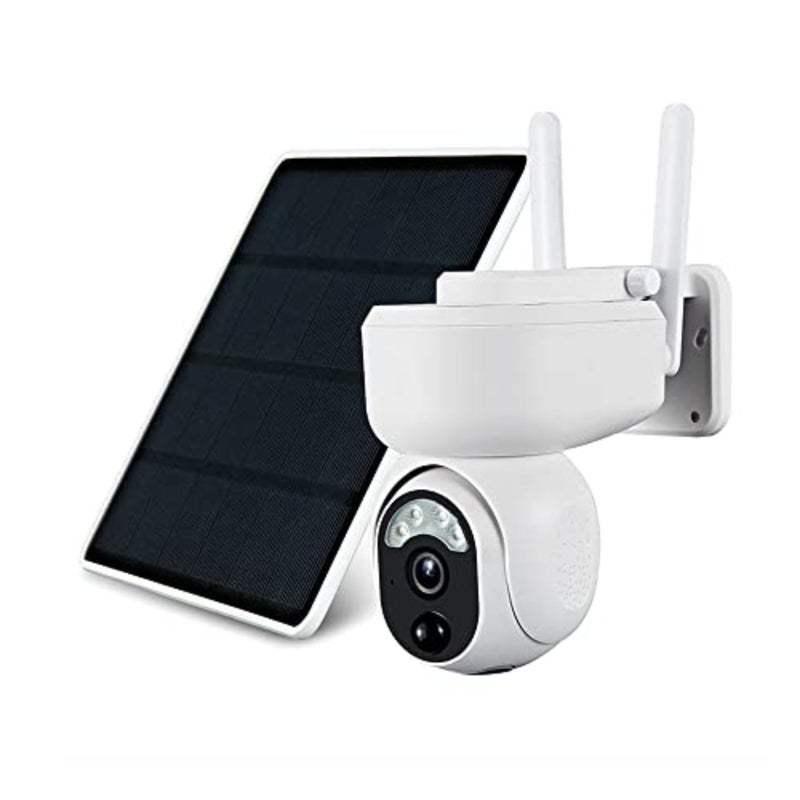 Outdoor security surveillance camera with solar panel power supply, ABS plastic body, black color, low-power 4G LTE connectivity and 1080P resolution - Image 1
