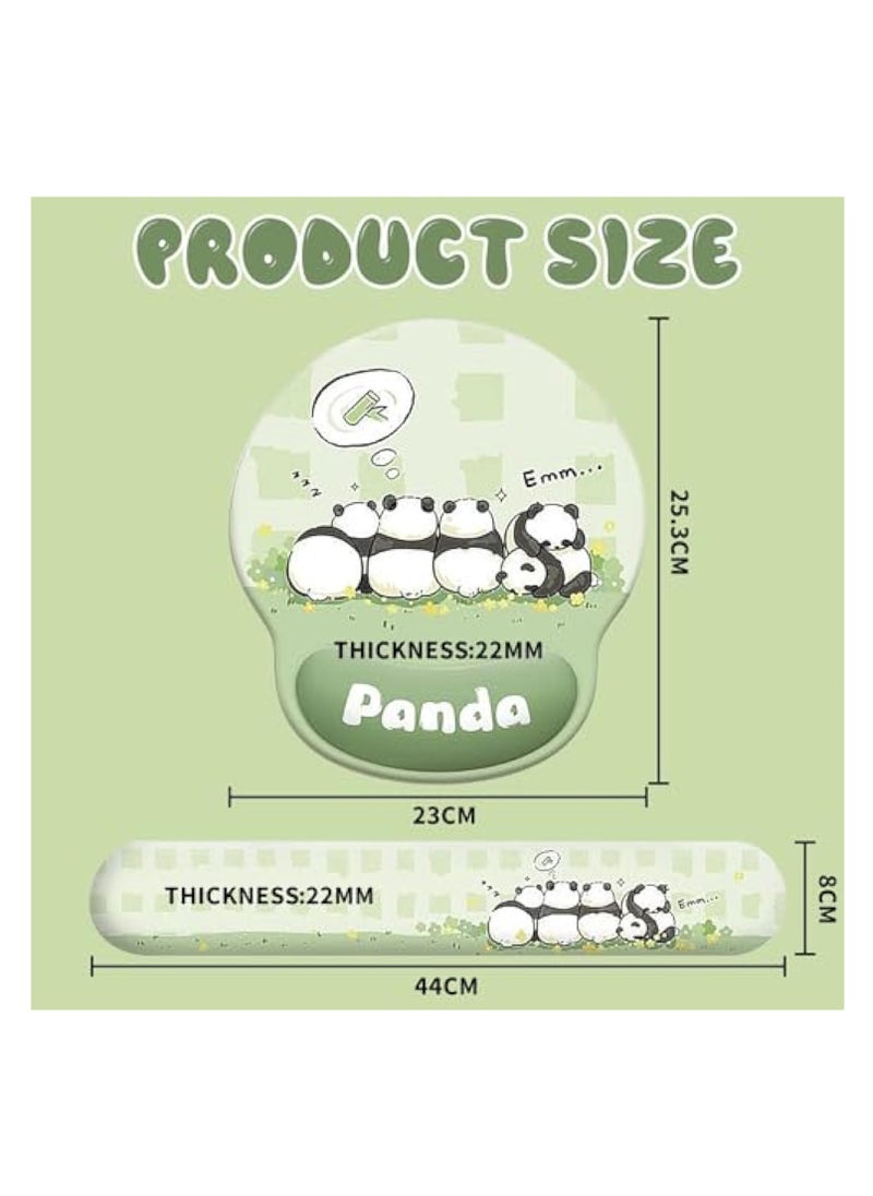 2PCS Keyboard Panda Wrist Rest, Mouse Pad Wrist Support, High Density Memory Foam Keyboard Palm Rest, Ergonomic Keyboard Pad Wrist Support for Pain Relief, Palm Rest Keyboard Rest, for Computer Laptop