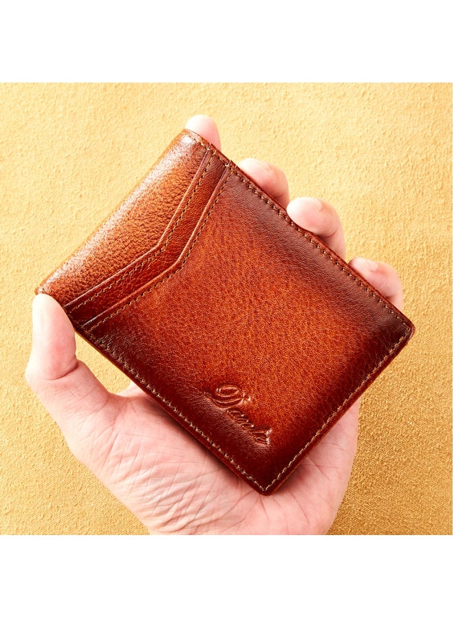 دانتي محفظة جلد البقر رقيقة مضادة للسرقة ومحفظة رخصة القيادة أفقية باللون الأصفر البني - Image 3