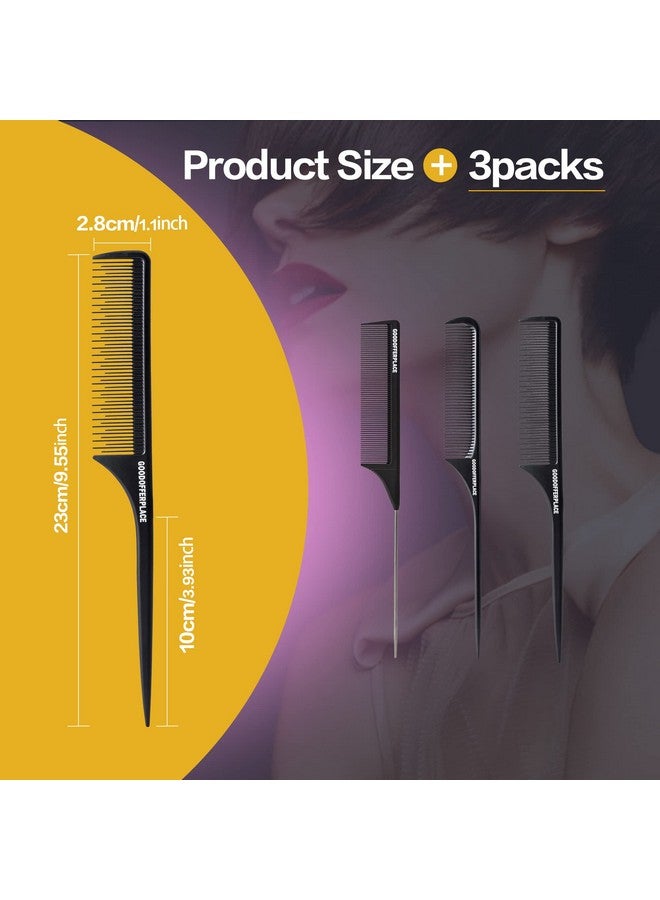 Goodofferplace 3Pcs Hair Rat Tail Combs Parting Rattail Combs Teasing Fine Tooth Comb Metal Hair Pick Detangling Combs Set For Women,Girls(Black) - Image 4