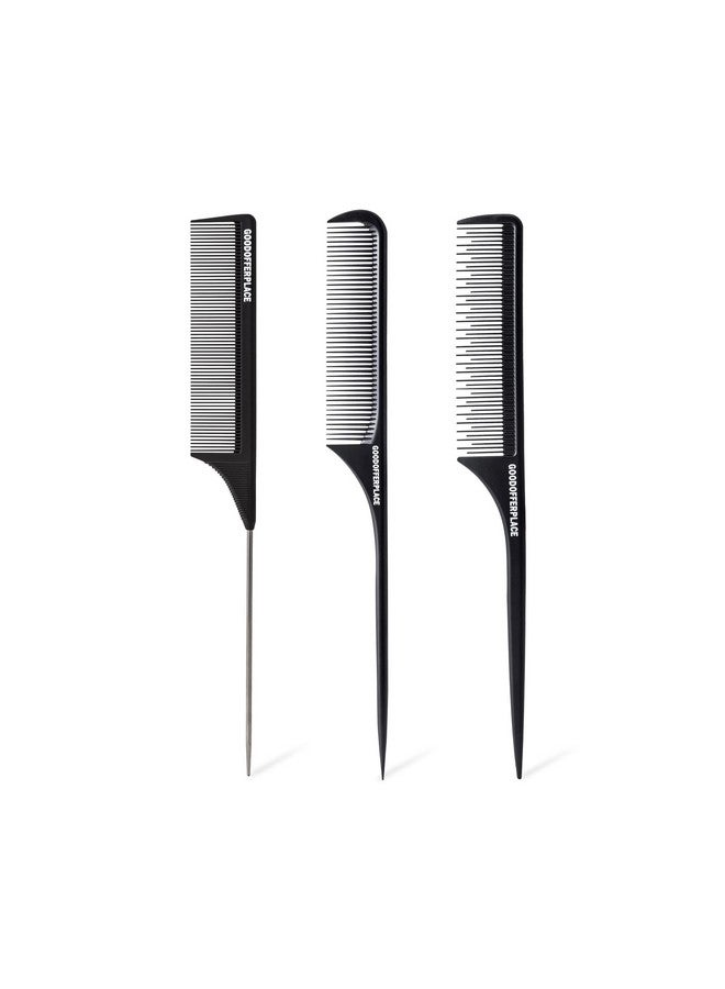 Goodofferplace 3Pcs Hair Rat Tail Combs Parting Rattail Combs Teasing Fine Tooth Comb Metal Hair Pick Detangling Combs Set For Women,Girls(Black) - Image 1