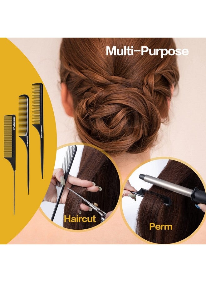 Goodofferplace 3Pcs Hair Rat Tail Combs Parting Rattail Combs Teasing Fine Tooth Comb Metal Hair Pick Detangling Combs Set For Women,Girls(Black) - Image 5