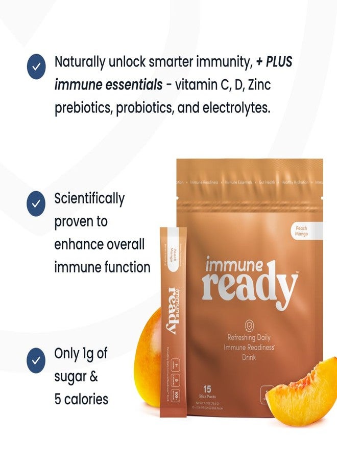 Immune Ready أكياس مسحوق الإلكتروليتات Immune Ready™ - مزيج مشروب لدعم المناعة بفيتامين سي مع الزنك، وفيتامين د3، وبيتا جلوكان - ترطيب قليل السكر، بنكهة الخوخ والمانجو اللذيذة - Image 4