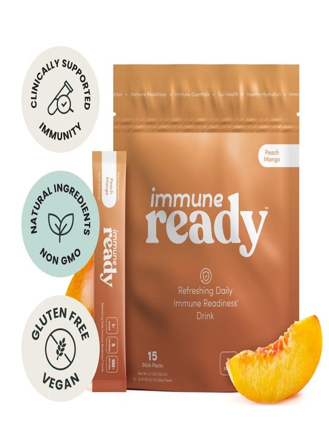 Immune Ready أكياس مسحوق الإلكتروليتات Immune Ready™ - مزيج مشروب لدعم المناعة بفيتامين سي مع الزنك، وفيتامين د3، وبيتا جلوكان - ترطيب قليل السكر، بنكهة الخوخ والمانجو اللذيذة - Image 2