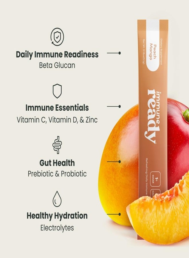 Immune Ready أكياس مسحوق الإلكتروليتات Immune Ready™ - مزيج مشروب لدعم المناعة بفيتامين سي مع الزنك، وفيتامين د3، وبيتا جلوكان - ترطيب قليل السكر، بنكهة الخوخ والمانجو اللذيذة - Image 5