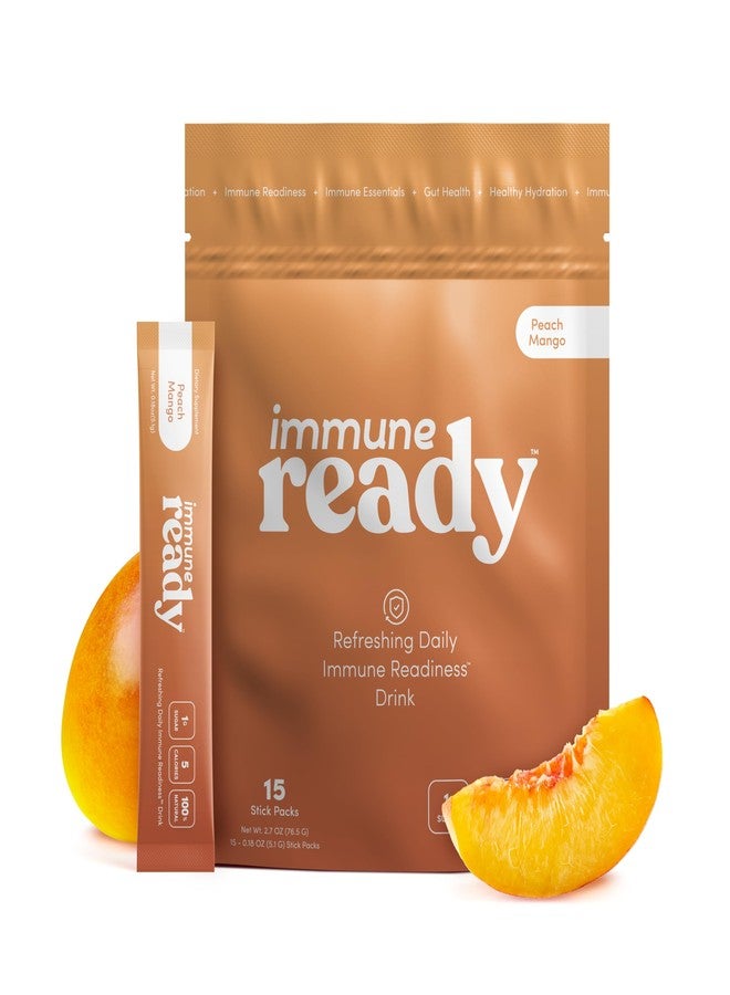 Immune Ready أكياس مسحوق الإلكتروليتات Immune Ready™ - مزيج مشروب لدعم المناعة بفيتامين سي مع الزنك، وفيتامين د3، وبيتا جلوكان - ترطيب قليل السكر، بنكهة الخوخ والمانجو اللذيذة - Image 1