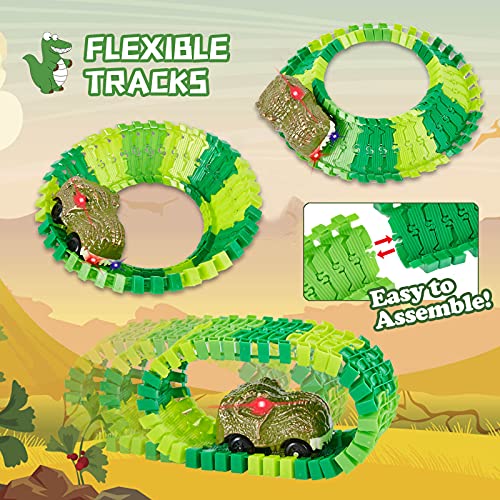 BEMITON Dinosaur Toys Race Car Track Create a Dinosaur World Road Race Flexible Dinosaur Track Toys Set Christmas Birthday Gifts for 3 4 5 6 7 Years Old Boys Girls Kids - Image 5