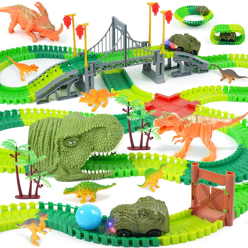 BEMITON Dinosaur Toys Race Car Track Create a Dinosaur World Road Race Flexible Dinosaur Track Toys Set Christmas Birthday Gifts for 3 4 5 6 7 Years Old Boys Girls Kids - Image 2