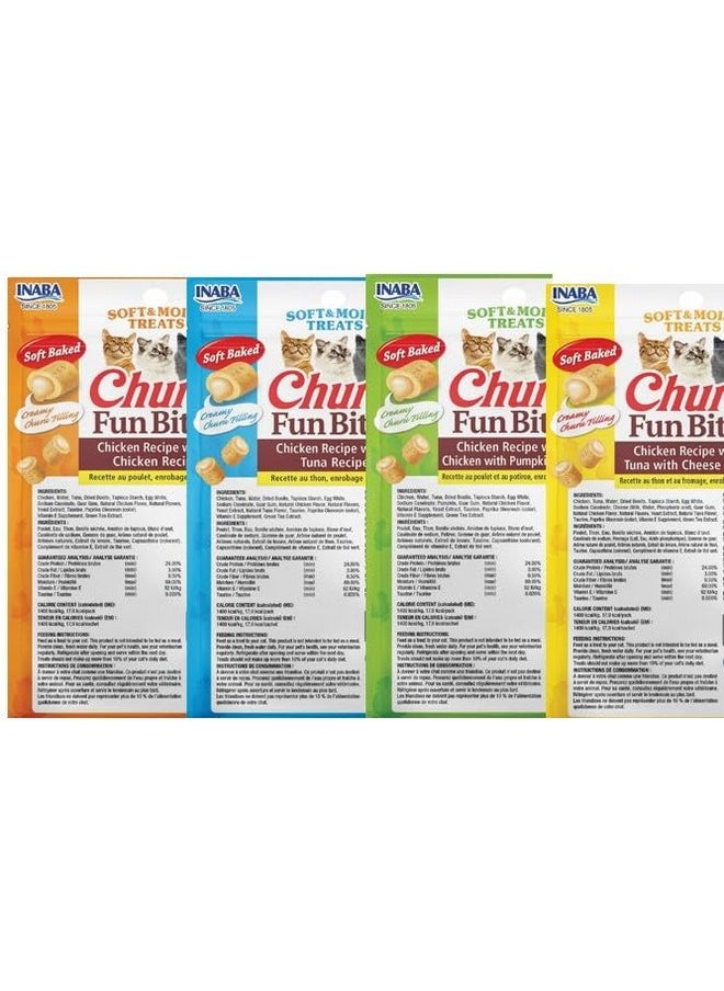 إينابا مكافآت القطط من INABA Churu Fun Bites، مكافآت القطط الناعمة والمضغوطة والمحشوة بالدجاج المخبوز مع التورين، 0.42 أونصة لكل منها، 12 سمكة تترا، عبوة متنوعة بأربع نكهات  - Image 2