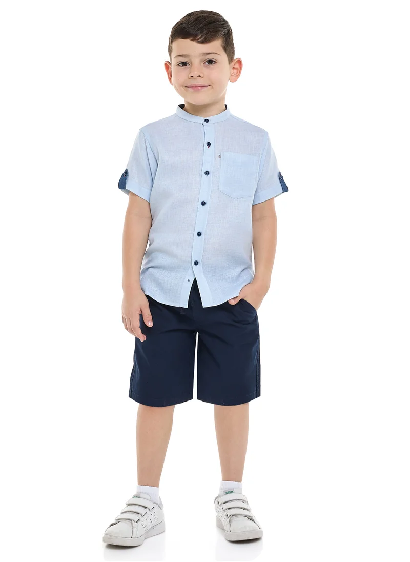 victor and jane Victor and Jane Short Sleeves Mandarin Collar Stripes Shirt & Shorts Set