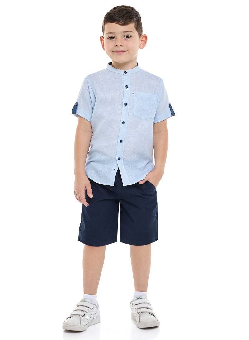 فكتور اند جين طقم فيكتور وجين قميص وشورت بأكمام قصيرة وياقة ماندرين وخطوط - Image 1