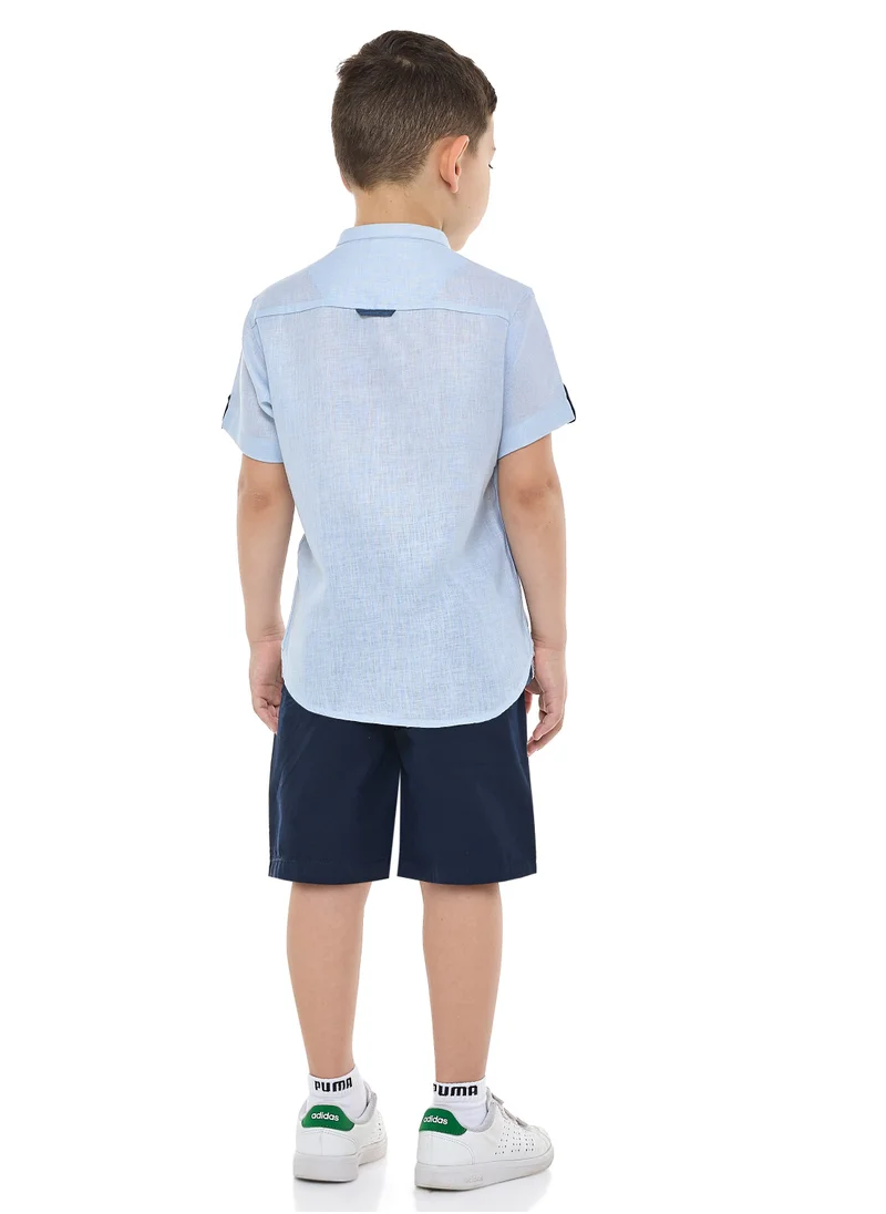victor and jane Victor and Jane Short Sleeves Mandarin Collar Stripes Shirt & Shorts Set