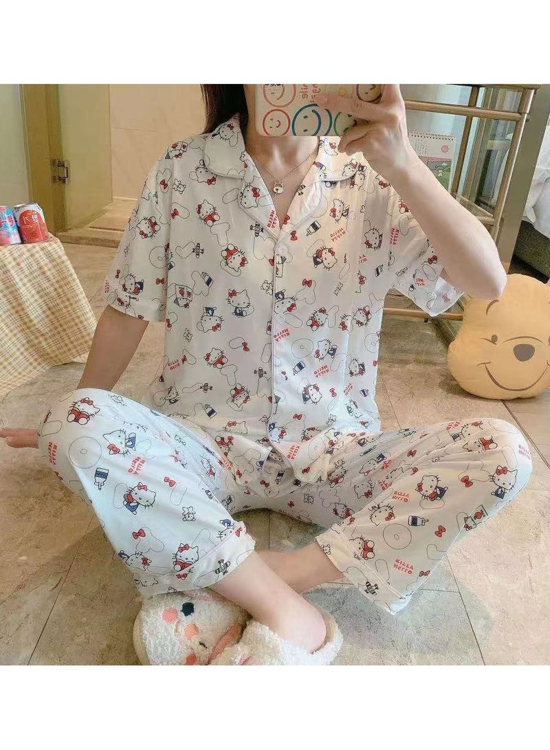 DubaiGallery Women's Collared Neck With Short Sleeve Pyjama Set