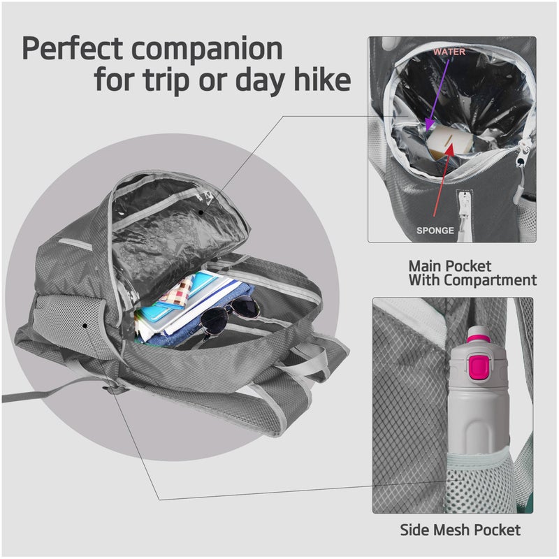 BEMYGREENBAG 35L Foldable Waterproof Backpack For Outdoor Sports With Inside Wet Clothes Compartment Packable For Multiple Uses Ultra Lightweight Ideal For Hiking Men And Women Travel(Grey) - Image 3