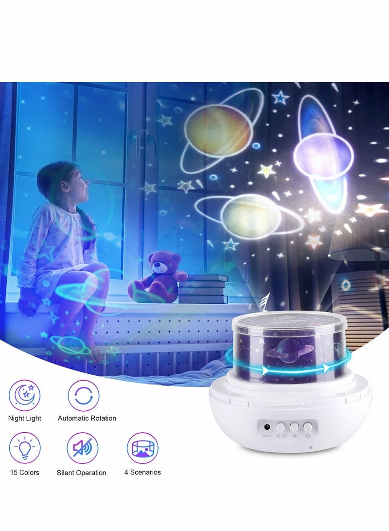 Excefore Night Light Projector, Silent Star Lights Rotaing Projector Galaxy Projector Light for Baby Kids Bedroom with 4 Projection Films 15 Colors, White - Image 2