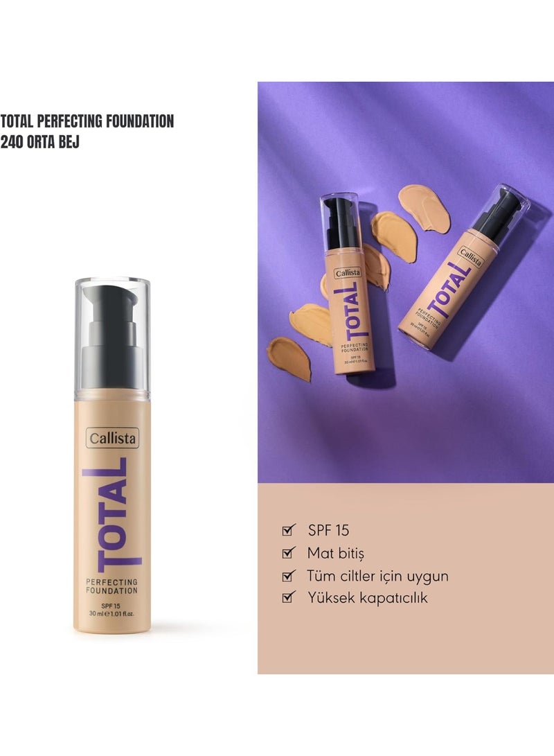 كاليستا كريم أساس توتال بيرفكتينج درجة 240 بيج فاتح بتغطية كاملة ولمسة مطفية وحماية SPF 15 - Image 2