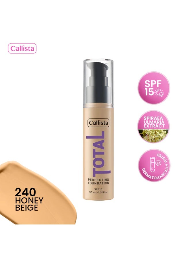 كاليستا كريم أساس توتال بيرفكتينج درجة 240 بيج فاتح بتغطية كاملة ولمسة مطفية وحماية SPF 15 - Image 3