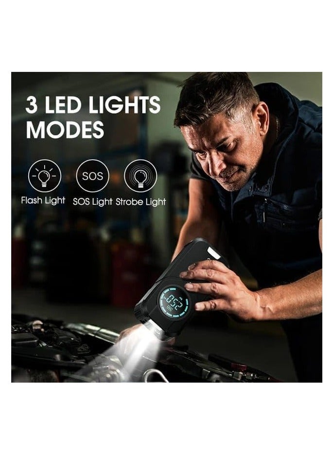 150 PSI Portable Car Tire Inflator with Digital Display and Auto Shut-Off + 1000A Battery Starter, LED/SOS, USB-C/USB-A Charging, 12V - Image 3