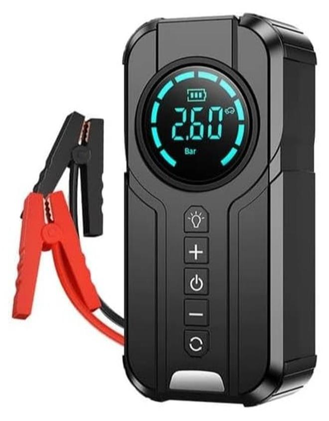 منفاخ كاوتش سيارة محمول 150 PSI بشاشة رقمية وإيقاف تلقائي + مشغّل بطارية 1000A، LED/SOS، شحن USB-C/USB-A، 12 فولت - Image 1